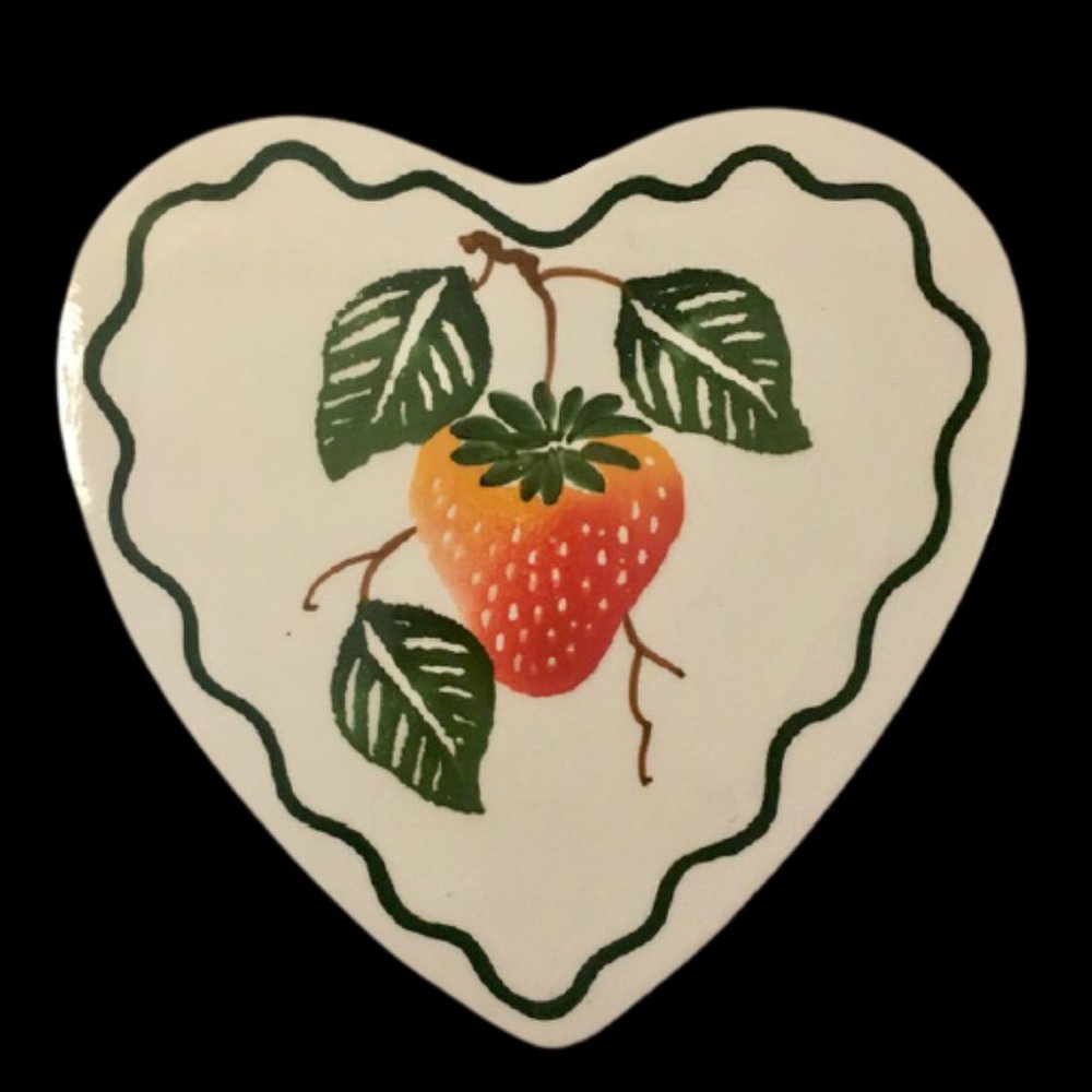 Ceramic Heart Shaped Trivet Hand Painted Strawberry Vintage Italy